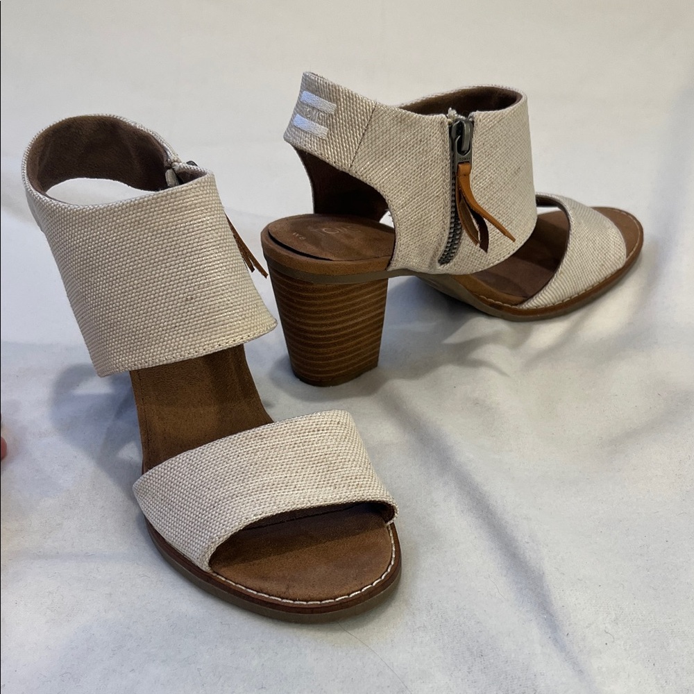 Tom’s Majorca Women's Neutral Fabric Block Heel Sandals - Beige Womens 8 - Picture 4 of 8
